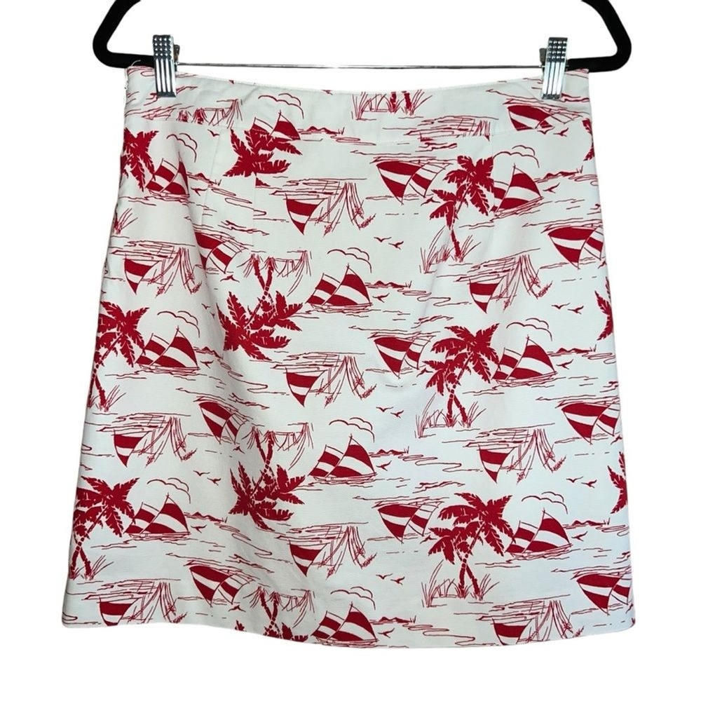 Talbots Mini Skirt Size 6 Red White Sailboat Print Lined Stretch Coastal Preppy